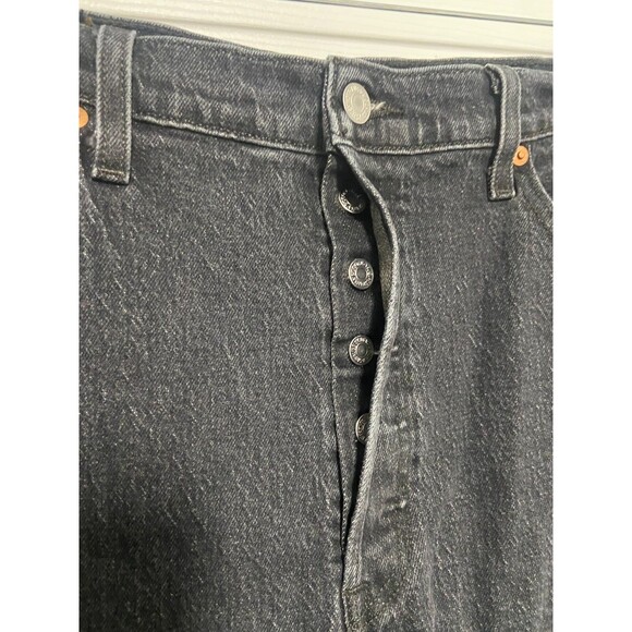 Levi's Jeans Women's 32 Well Worn Black Ribcage Straight Ankle Button Fly - Picture 6 of 15